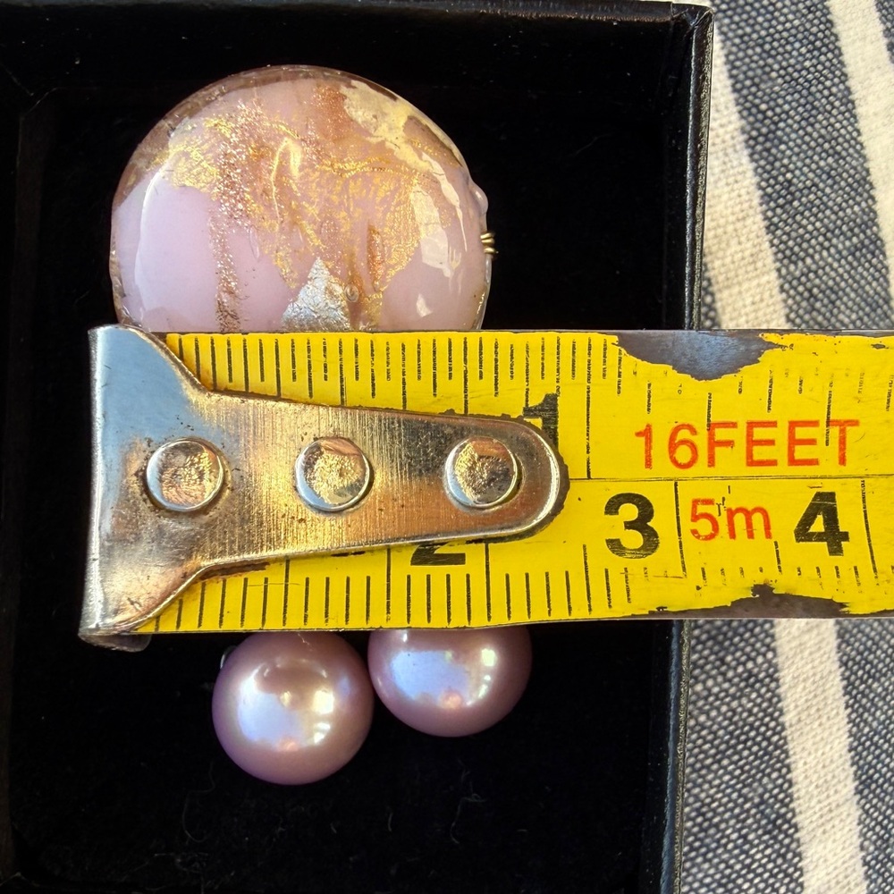 Pink Pearl Earrings & Glass ring Handmade Artisan Y2K gold - Picture 7 of 8